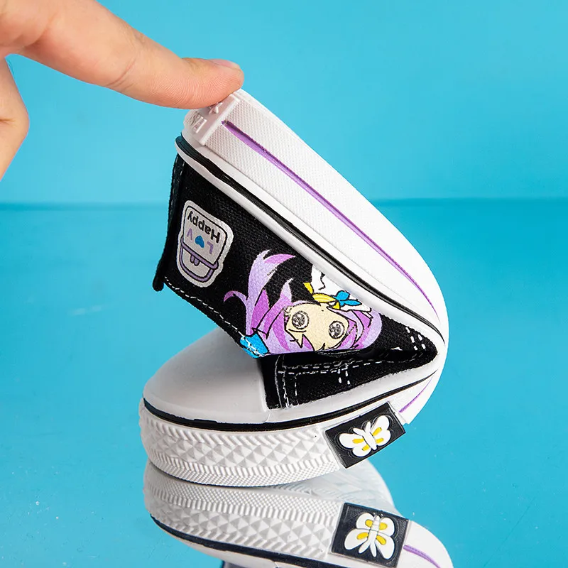 Cheap Children Pink Sneakers For Girl Fashion Cartoon Canvas Shoes Kids Anime Skateboard Shoes Boy Flats Low Children's Footwear