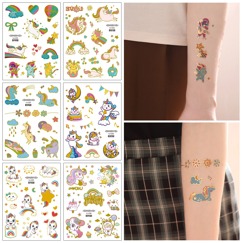 VeeCharm-золотые металлические Временные татуировки-наклейки премиум-класса в виде