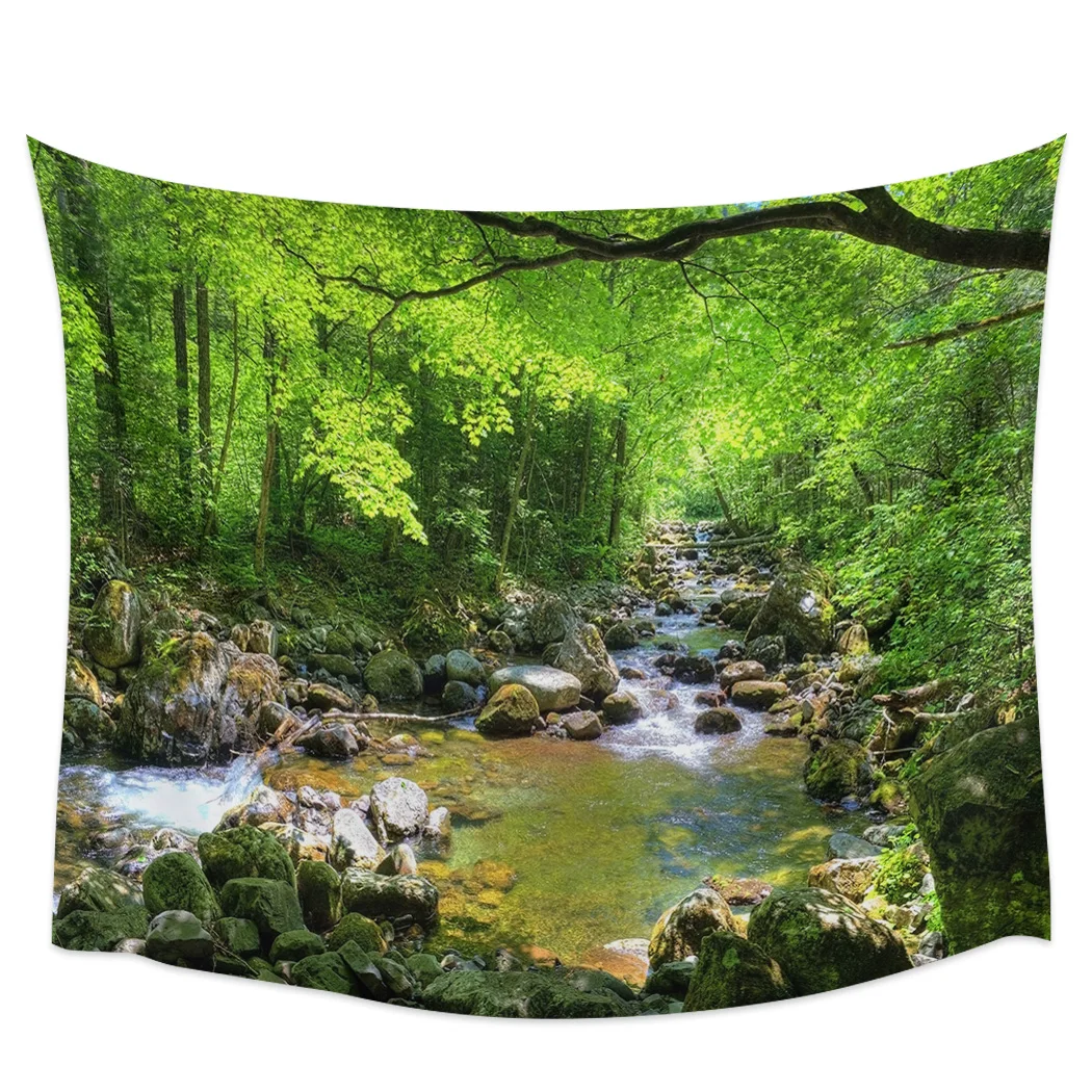 

Green Forest River Rock Blackout Curtains Table Runner Bathroom Set Blanket Tapestry