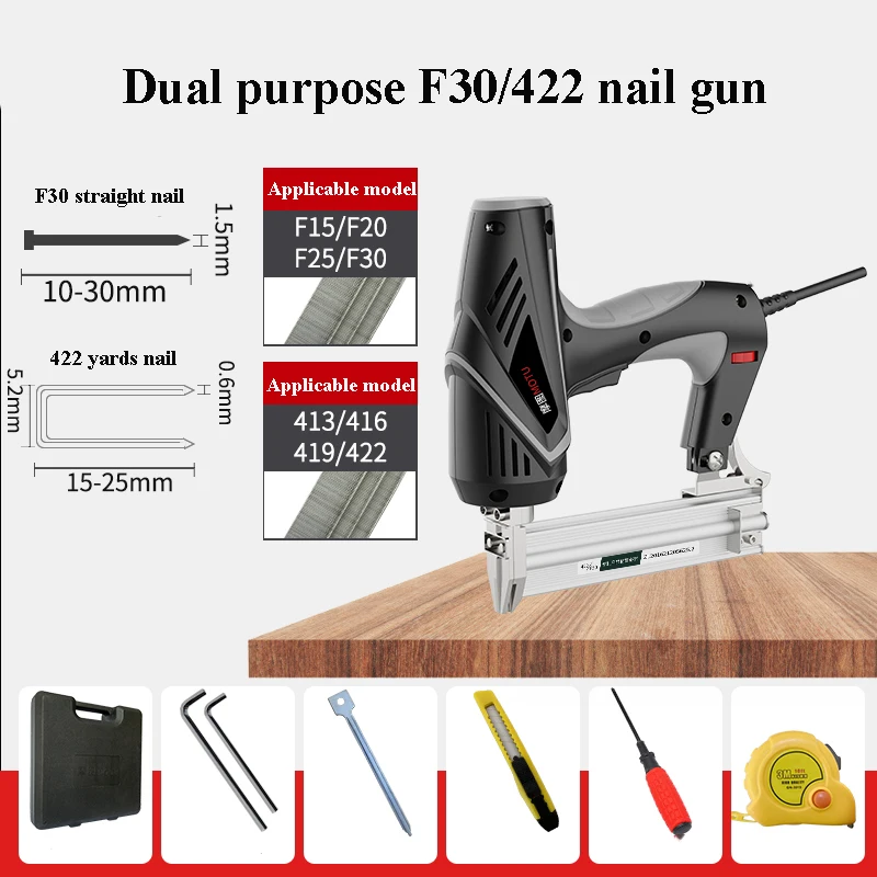 220V 2250W 6-speed Control Electric Carpenter Nailer Air Nail Gun Furniture Brad Nailer Wood Frame Stapler Carpentry Decoration