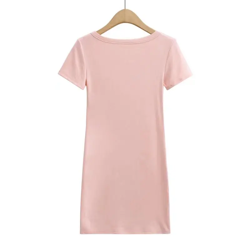 Summer dress women 2022 white bodycon mini shirt dresses vintage clothes pink square neck short sleeve