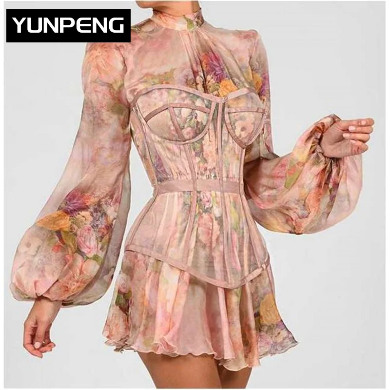 

2 Pieces mini Dress Women's lantern Sleeve Black Sexy Corset Retro Slim Mesh Mesh Ladies Club Beach Luxury Evening Party Dresses