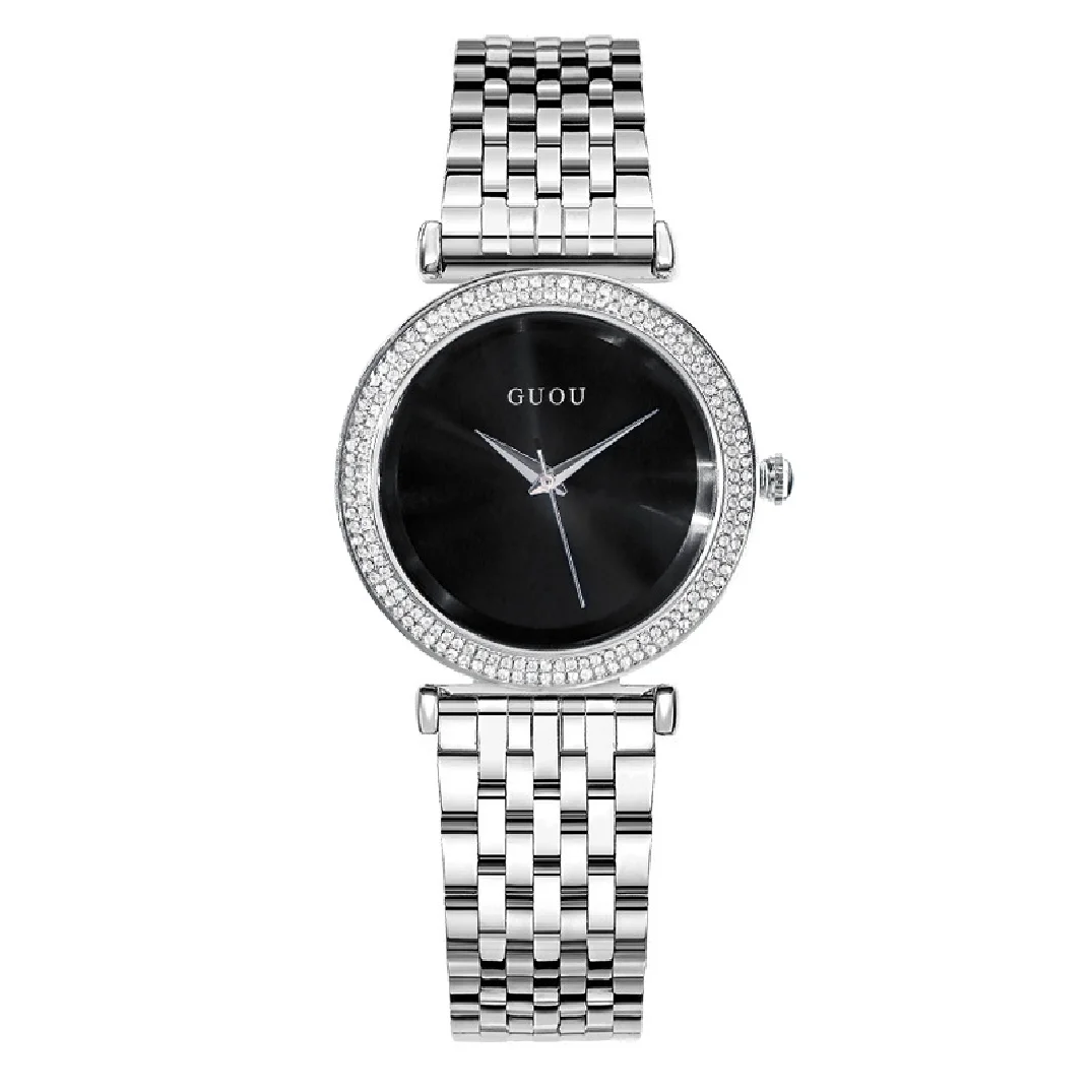 2019 Fashion Guou Top Brand Hight Quality Lady Luxury Full Silver Steel Watch Female Quartz Clock Simple Girl Gift Wrist Watches