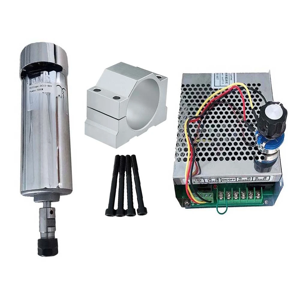 

New arrival 500W ER16/ ER11 Air Cooled Spindle Motor + 52mm clamp + power supply 500W 48V math 3 Kits For CNC Milling Machine