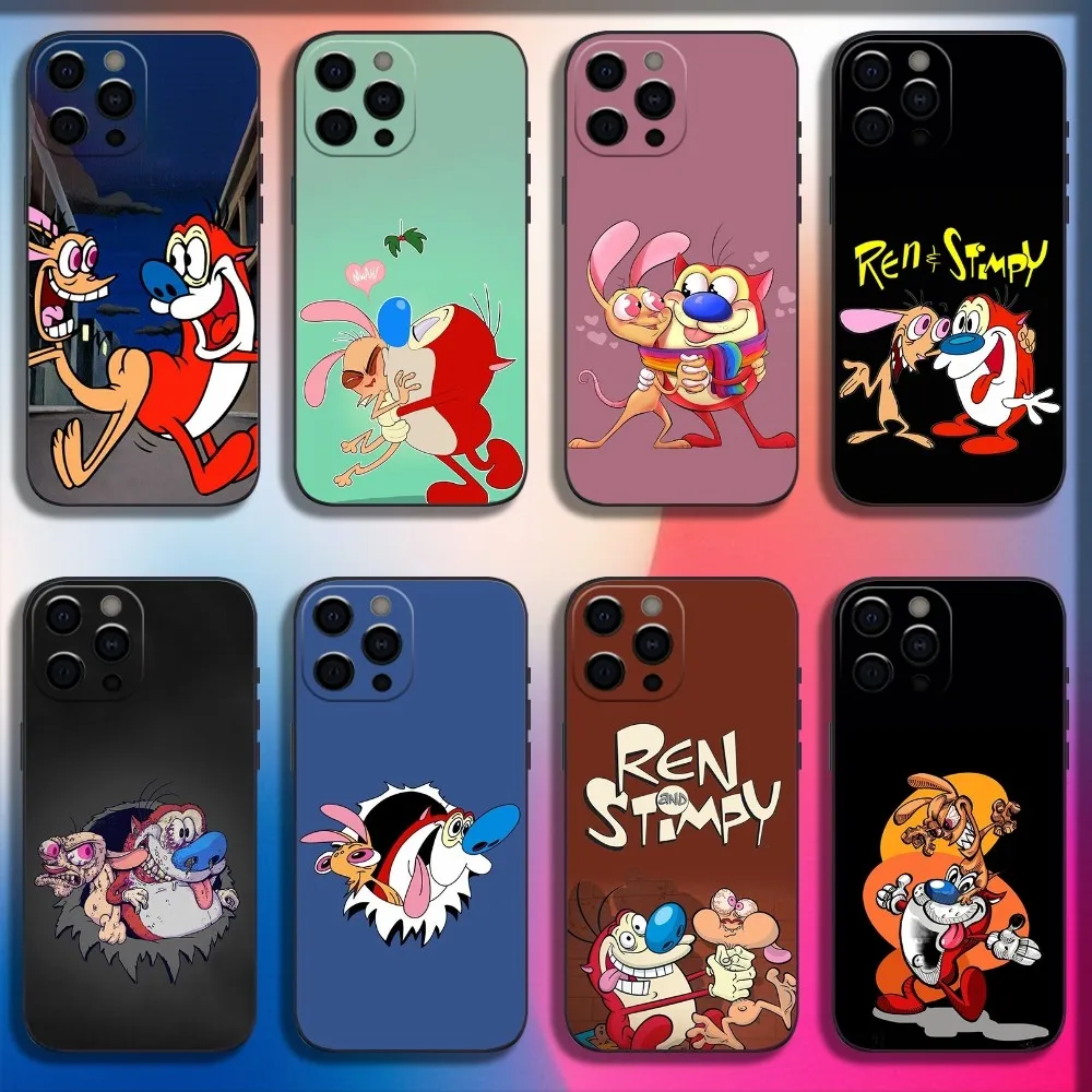 R-Ren Show S-Stimpy Phone Case For iPhone 16 15 14 13 12 11 Pro X XS Max XR Plus Mini Soft Black Cover