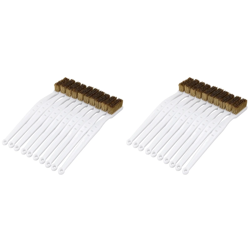 

20 Pcs 6.9 Inch Length Plastic White Handle Bristle Brush Brass Metal
