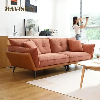 Nordic Three-seat Couch For Small Apartment Living Room Down Simple Corduroy Fabric Reception Sofa Multi-seat House Furniture