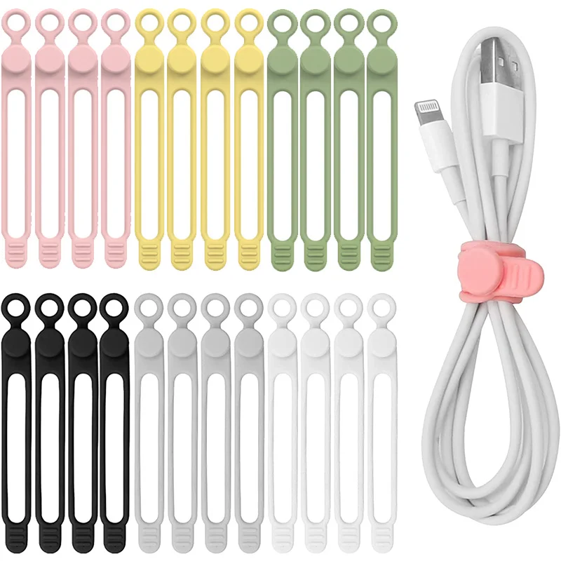 4PCS Silicone Cable Strap Multi-functional Reusable Cable Strap for Headphone Mouse Cable Clip Fixing Strap Desktop Sorting