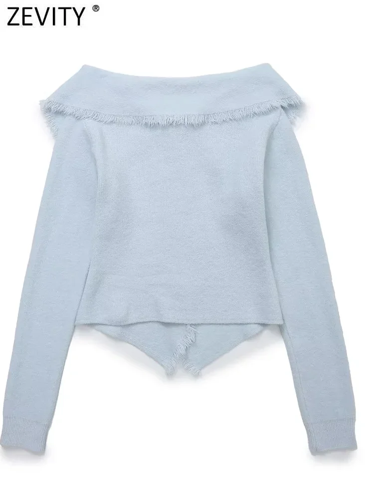 Zevity женский модный нерегулярный вязаный свитер с кисточками и отложным