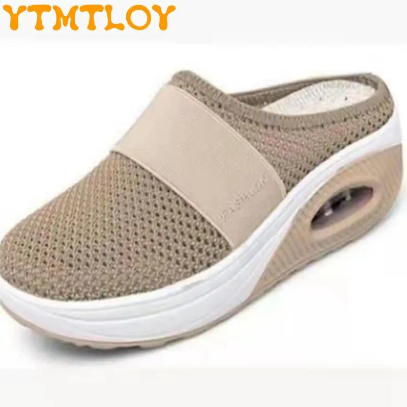 

2022 Summer New Baotou Couple Half Slippers Mesh Surface Without Heel 42 Large Size 41 Sandals And Slippers 43 Flat Slippers