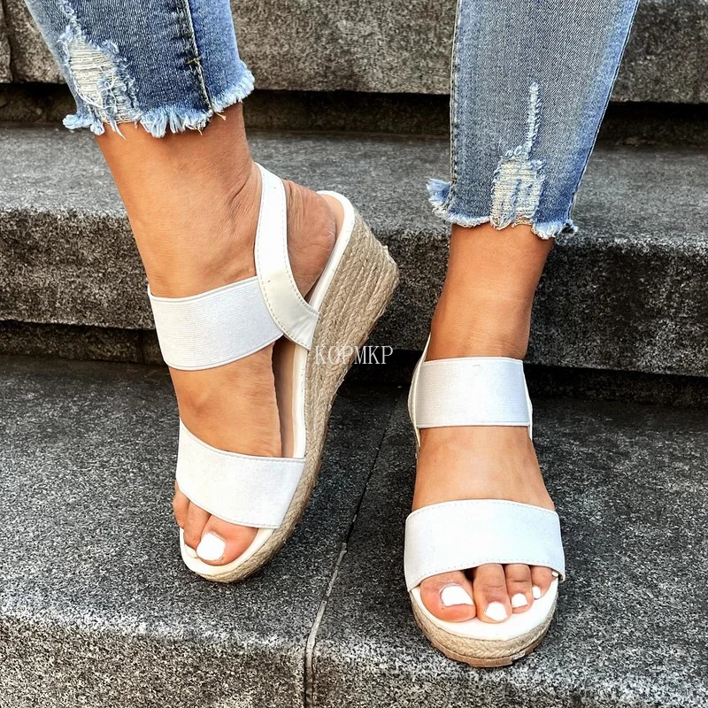 

2022 Summer New White Women's High Heels Sandals Platform Buckle Strap Wedges Front Open Toe Ladies Sandals Women Shoes 35-43