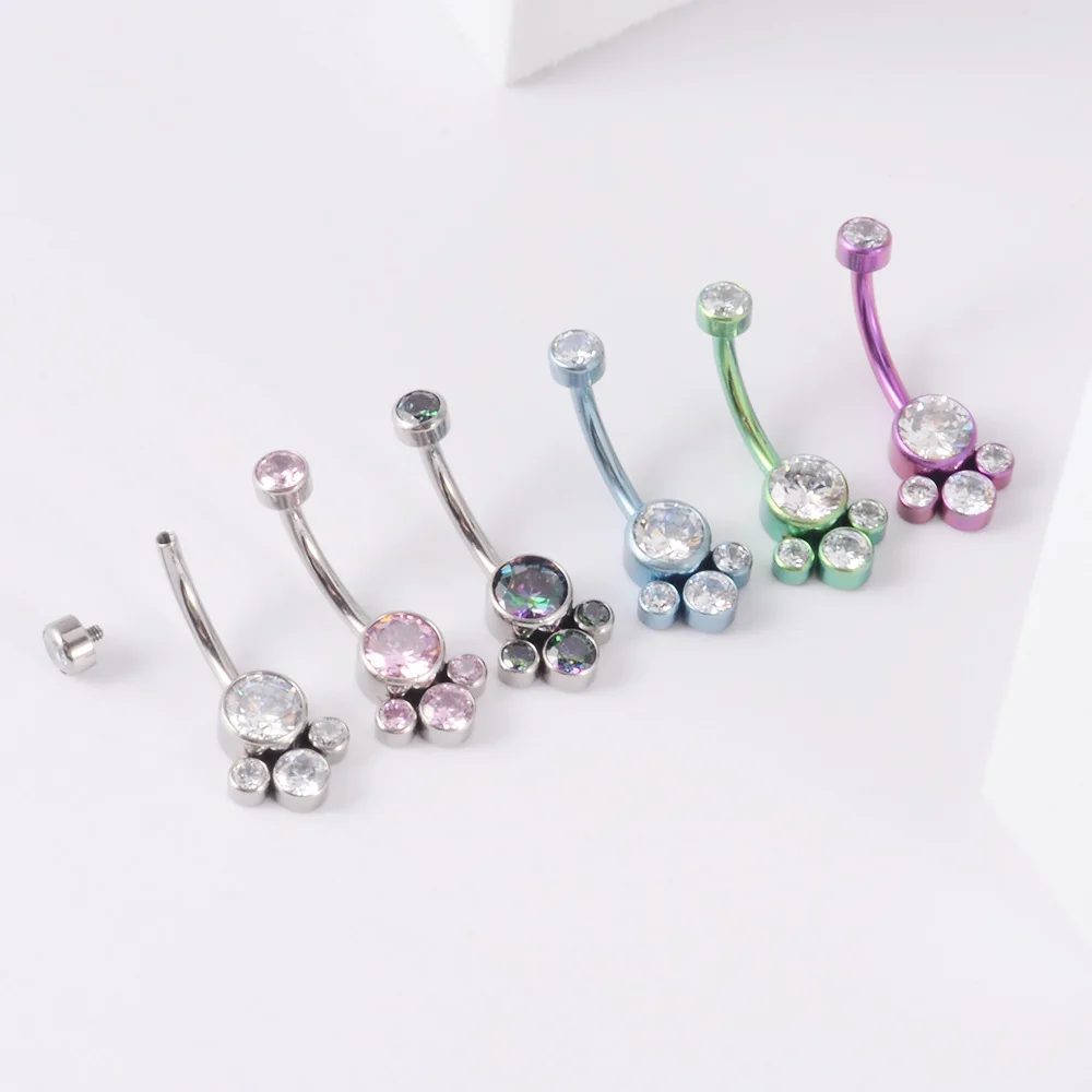 

2PCS G23 Titanium Belly Piercing Navel Ring Zircon 14G Sexy Dangling Palm Barbell Internal Thread Belly Button Ring Body Jewelry