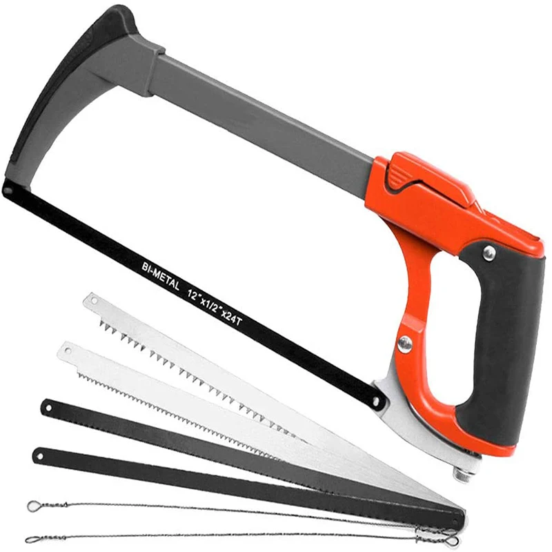 

AIRAJ 12” Hacksaw Frame Heavy Duty Adjustable Hacksaw 2 Sawing Angles One-key Replacement of 6 Reciprocating Saw Blades