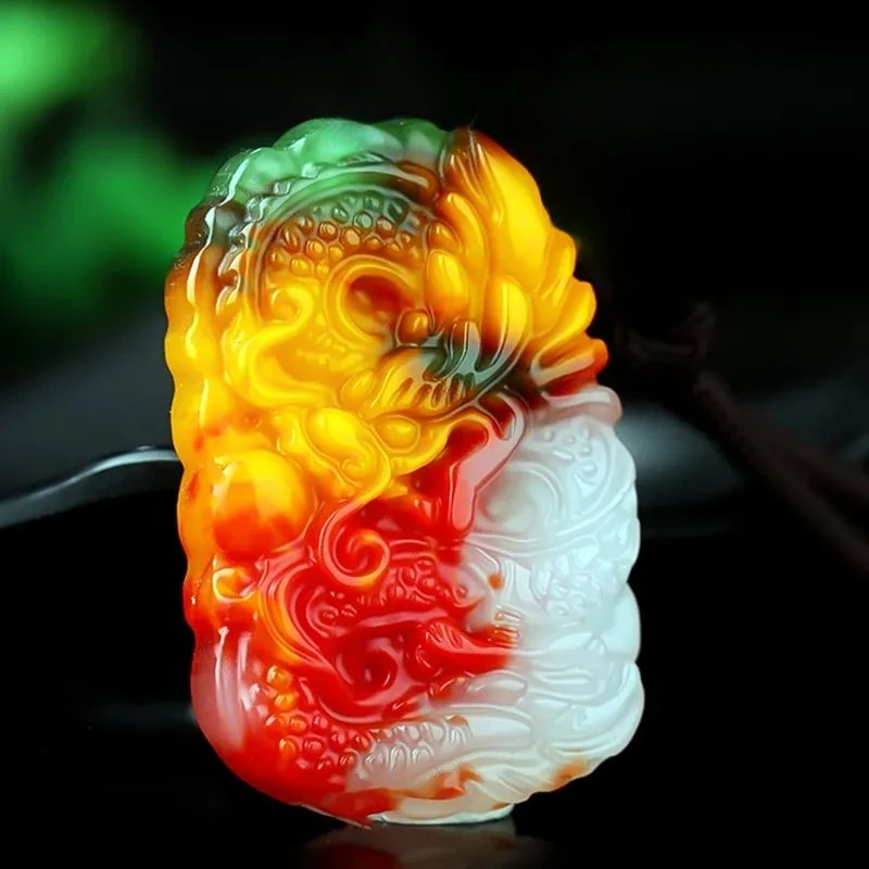 Красочная подвеска в виде Нефритового дракона Мужская красочная Золотая нефрита