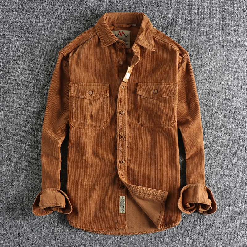 

Vintage washed corduroy long-sleeved shirt men's simple and loose-fitting winter thick-style shirt coat