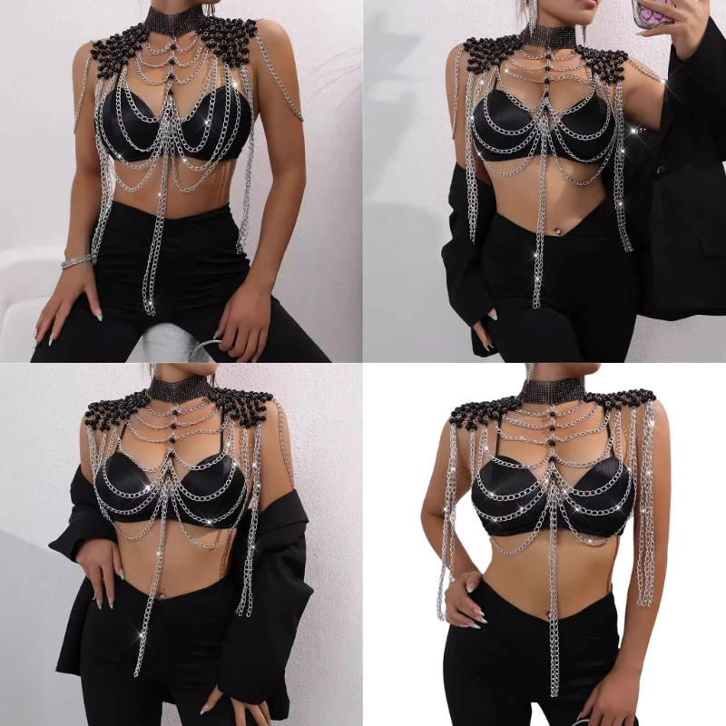 95AB женская цепочка на плечо с жемчугом и бисером многослойная металлическая