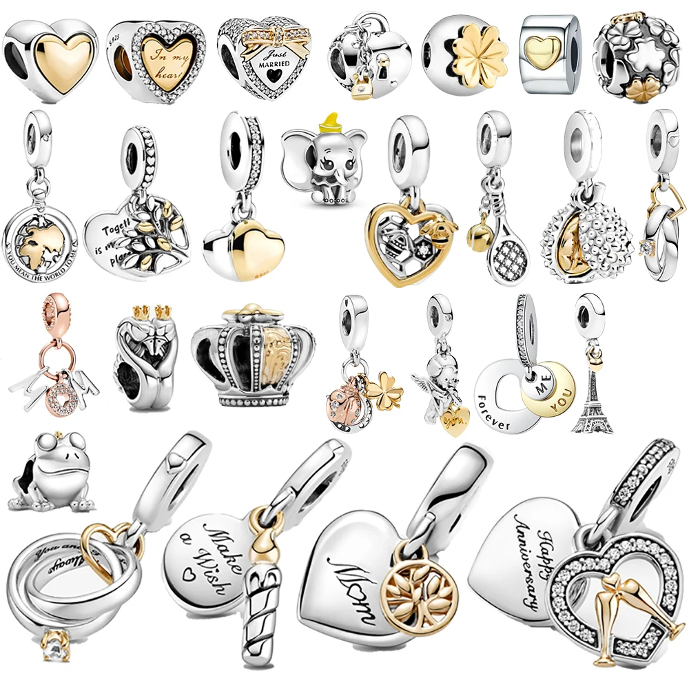 

2022 New 925 Sterling Silver circular Beaded Golden Heart-Shaped Birthday Candle Charm Fit Original 18K/24K Bracelet DIY Jewelry