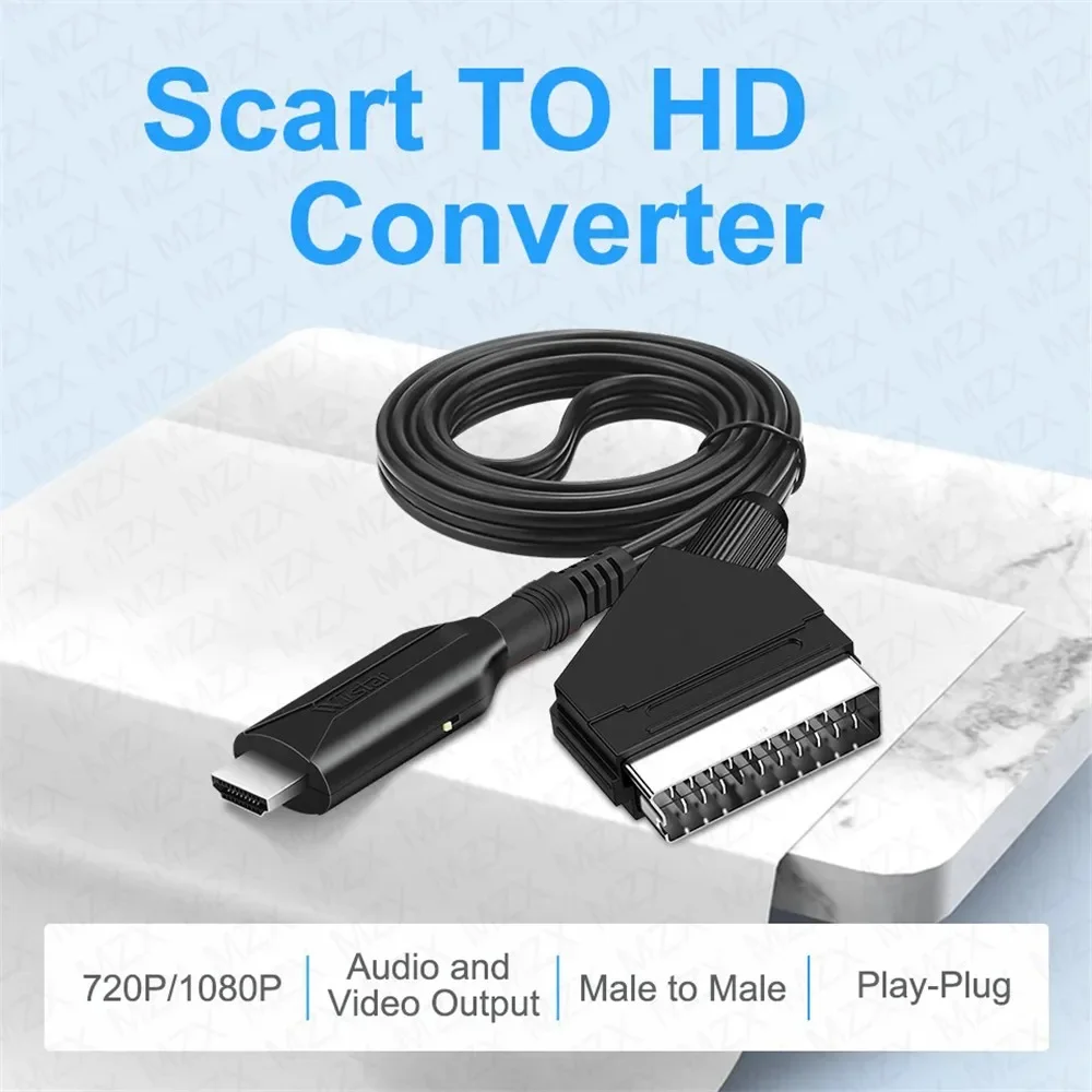 Фото Совместимый с Scart в HDMI и HDMI-совместимый конвертер кабеля Scart Адаптер 1080P Видео Аудио AUF HDTV ПК DVD Игровые аксессуары №2