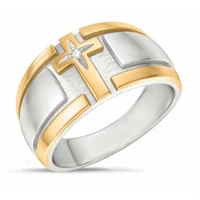 new creative trendy tow tone cross rings for women shine white cz stone inlay punk fashion jewelry wedding party gift ring