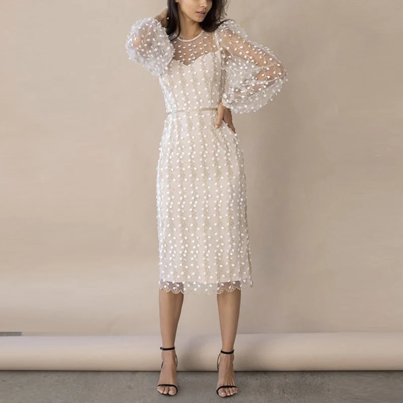 Элегантное прозрачное сетчатое платье с цветочным принтом женское