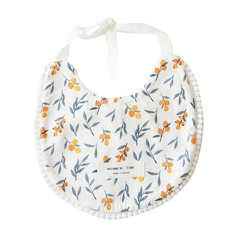 

1 шт., двусторонний детский нагрудник с принтом, Одноцветный хлопковый Слюнявчик с кисточками для малышей, впитывающий слюнявчик для новоро...