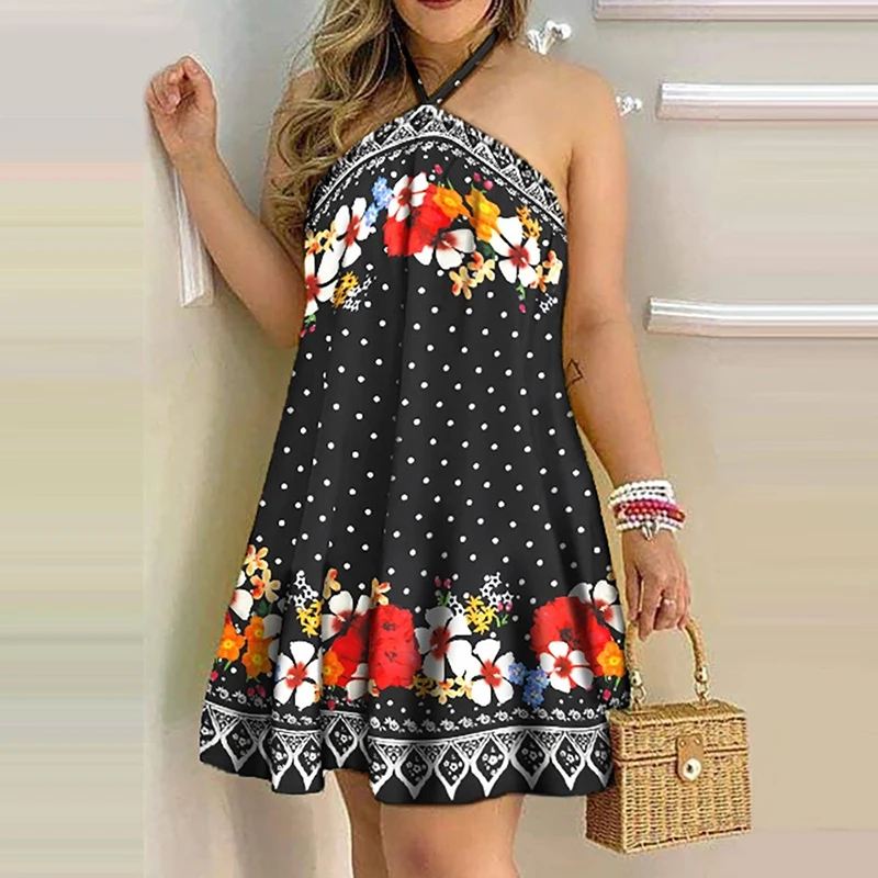 

Printed Floral Halter Strap Mini Dress Women 2021 Summer Fashion Sexy Elegant Dress