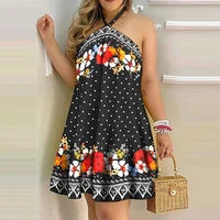 printed floral halter strap mini dress women 2021 summer fashion sexy elegant dress