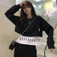 short sweater female korean version spring and autumn thin section long sleeves niche design sense fake two all match tops trend
