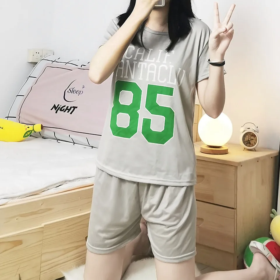 

Casual Two Piece Set Women Clothing New Round Neck Short Sleeve T Shirt And Shorts Plus Size Pyjama Set Summer Nightgown