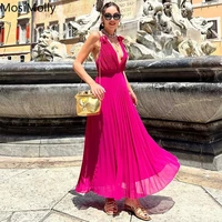 mosimolly sexy rose dress chiffon pleated dress backless long dress party club beach dress strap dress female vestidos 2022