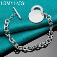 urmylady 925 sterling silver round pendant bracelet chain for man women fashion wedding engagement party charm jewelry
