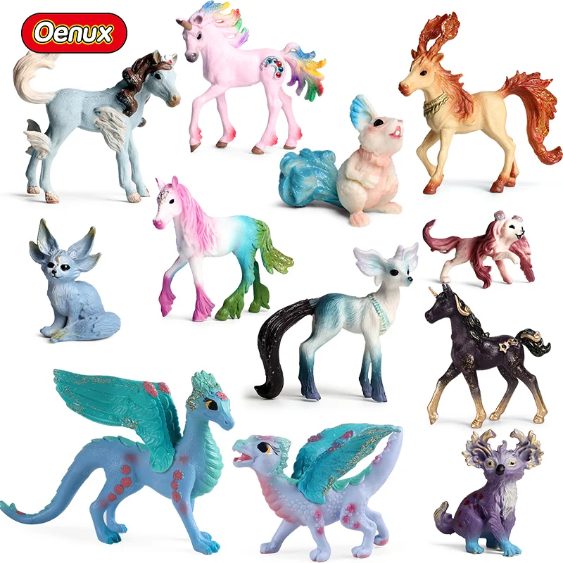 Oenux Original Fairy Tale Fly Horse Kids Toy Simulation Animal Mythical Elves Elf Pegasus Action Figures Model Cute Girl Gift