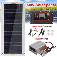 500w inverter 220v solar power system 50w solar panel kit battery charger 60100a solar charge controller home grid camp phone
