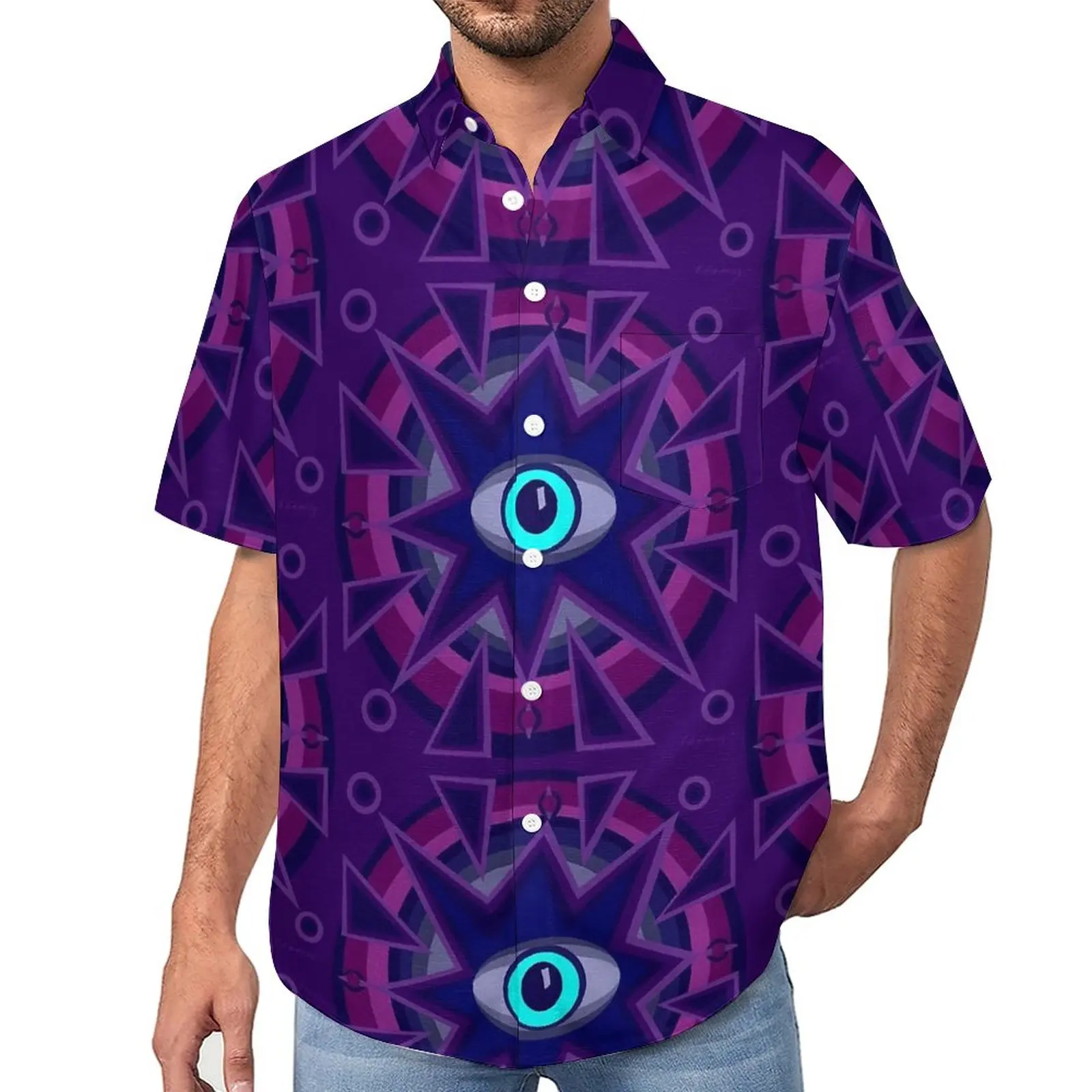 

Evil Eye Beach Shirt Abstract Eyes Print Hawaii Casual Shirts Man Harajuku Blouses Short Sleeve Pattern Clothing Plus Size
