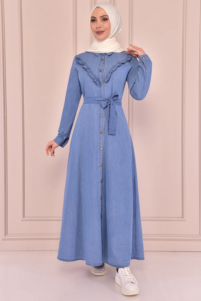 Платье-Абая женское голубое, ниспадающий наряд в стиле мусульман, Саудовская Аравия, MSN8232