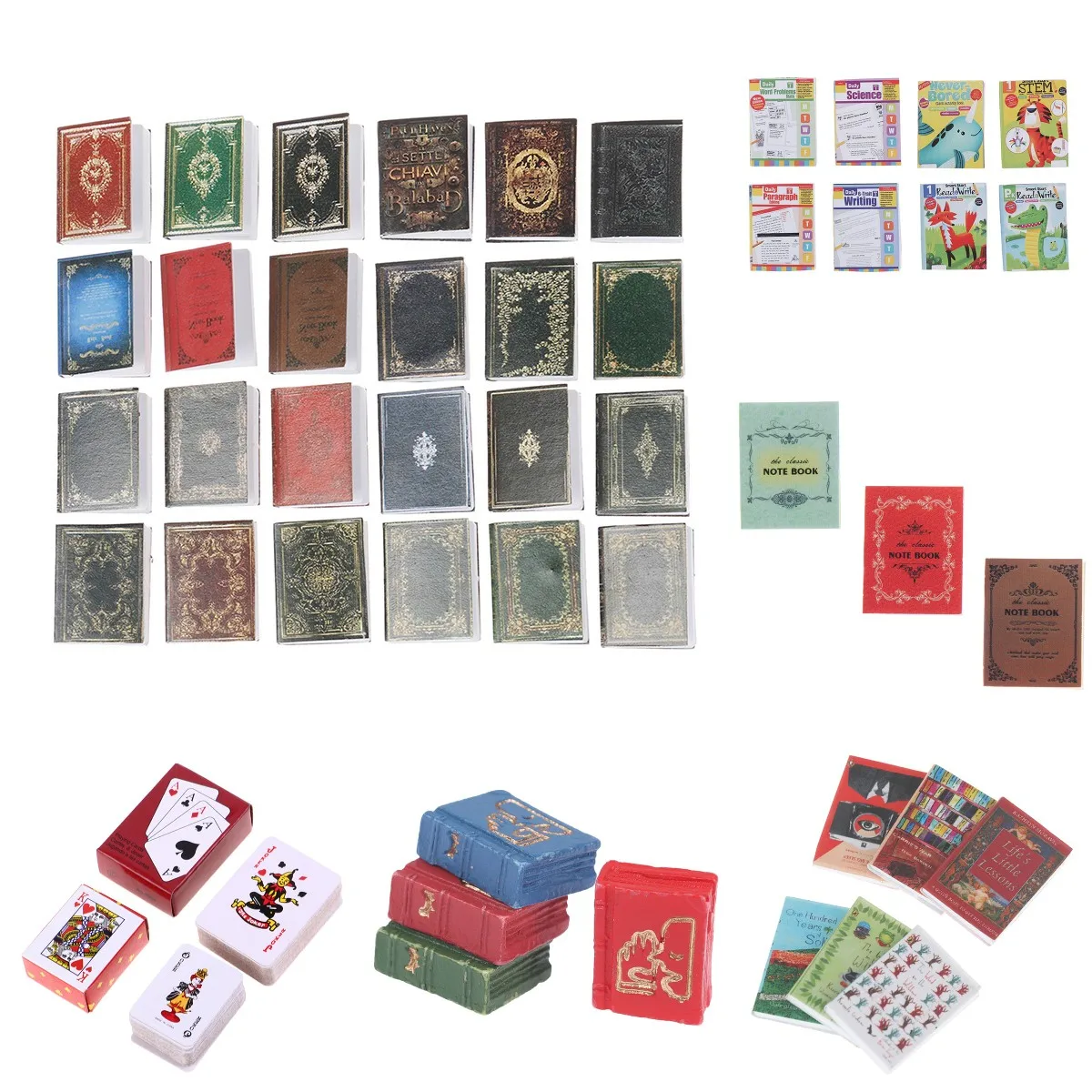 

6/4/3Pcs 1:12 Dollhouse Miniature Book Classic Flip Book Model Scene Decor Accessories