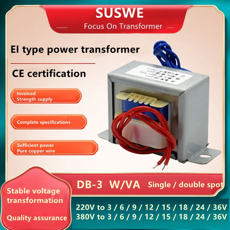 

EI41 power transformer 3W db-3va AC 220V to DC 6V/9V/12V/15V/18V/24V single and double output transformer Pure copper wire