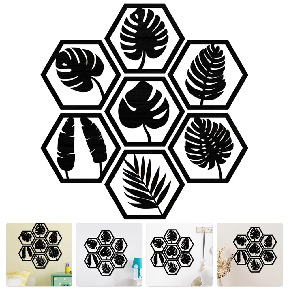 

Wall Leafwood Sticker Tropical Home Leaves Hexagon Palm Decals Decorative Sculpture Decoration Plaque Decor Room Ornament Rustic