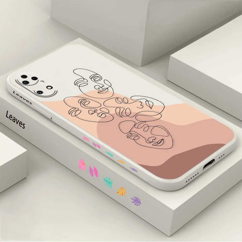 Abstract Line Sexy Couple Body Phone Case For Huawei P60 P50 P40 P30 P20 Mate 50 40 30 20 20X 10 Colour Liquid Silicone Cover