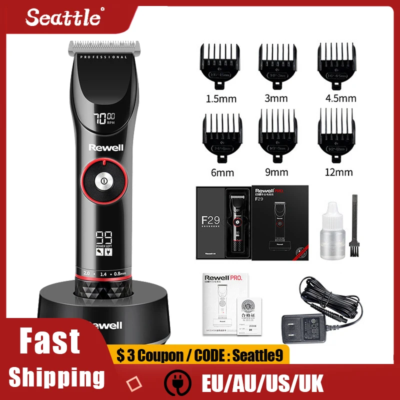 T Hair Clipper LCD Dual Screen Display Wireless Charge Professional 2.5h Charge For 10h Battery Life Steel Machine 13pcs Kit