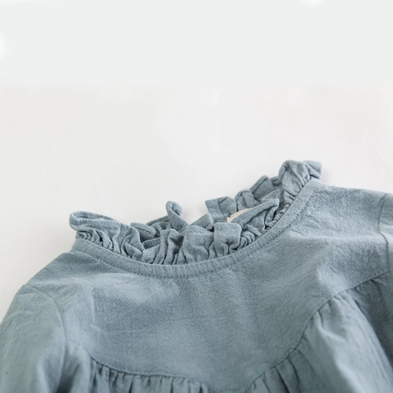 baby girl long sleeve dress children spring cotton linen vintage Loose shirt dresses quality kids blouse autumn clothes | Детская одежда