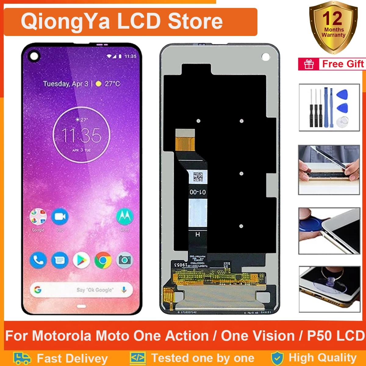 Original Display For Motorola Moto One Action XT2013-1 XT2013-4 lcd Moto One Vision XT1970 LCD + Touch Screen Digitizer Assembly