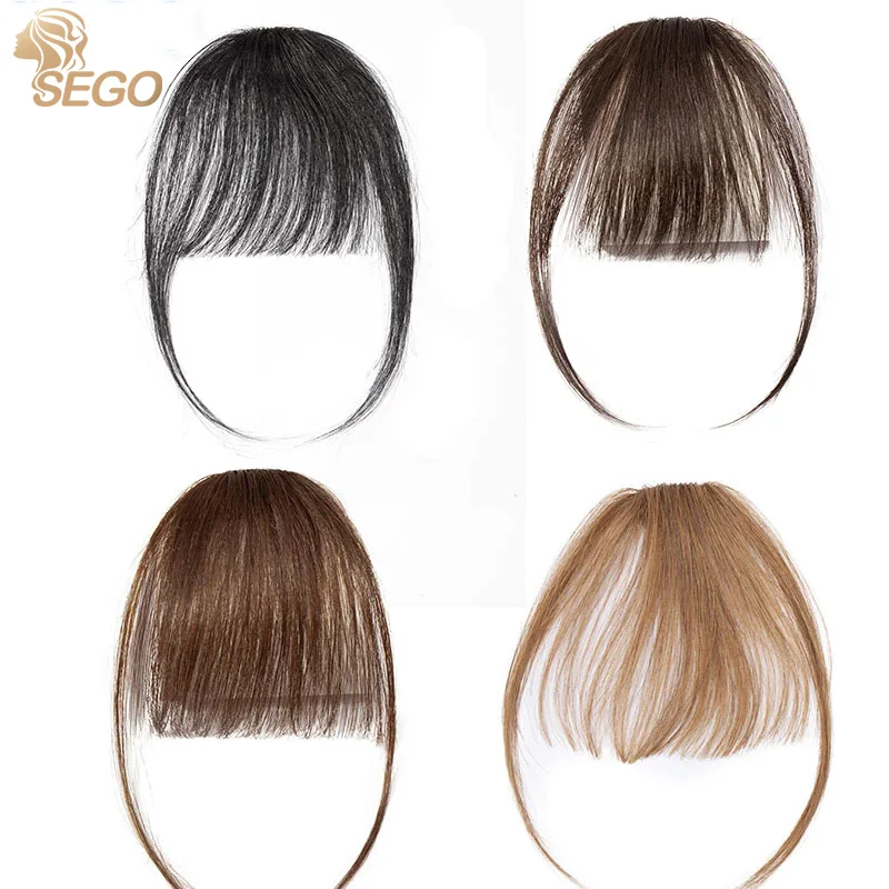 SEGO Small Short 3D Air Hair Bangs with Temples Human Hair Remy Clip in Hair Extensions Natural Fringe Hairpiece for Women