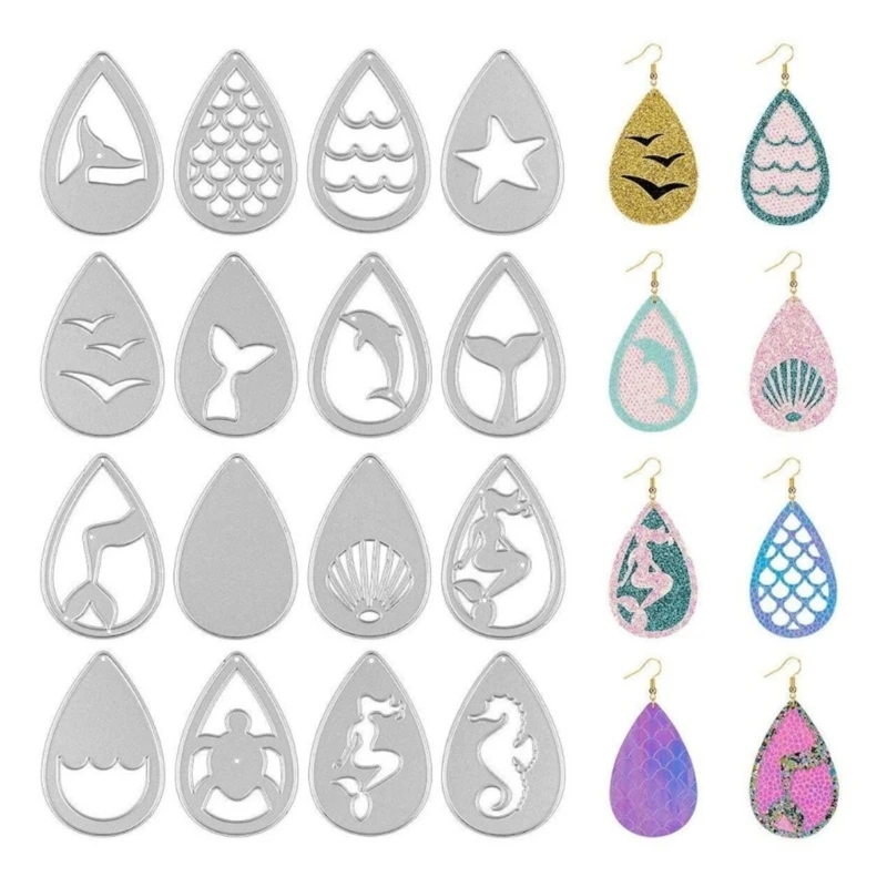 

16x Earring Die Cuts Drop Teardrop Earring Cutting Dies Cut for Card Making Sea Creatures Pattern Earring Die Cuts Molds