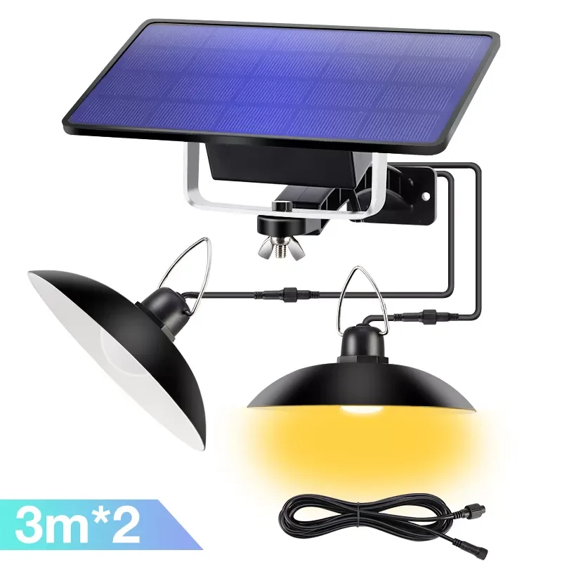 

Solar Pendant Light Outdoor Indoor Solar power Lamp With Line Bulb Shed Light Lighting For Home Garden Yard Double Head Lamp