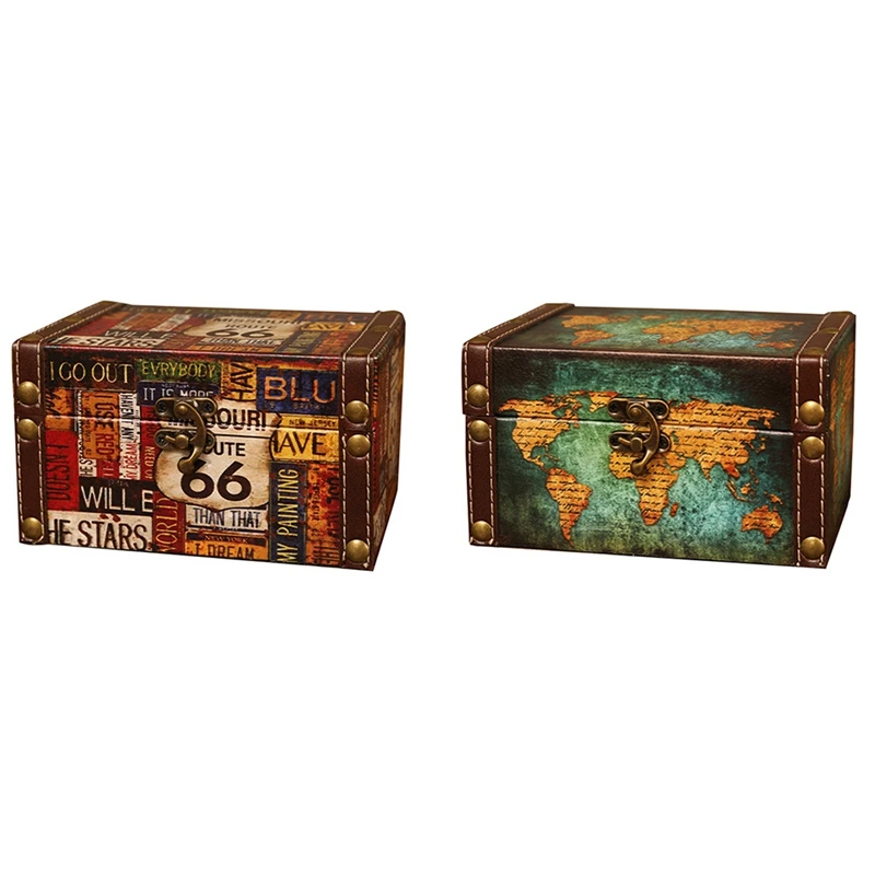 

Винтажный декоративный чемодан для хранения, 2 шт., маленький деревянный ящик в стиле ретро, шкатулка с замком, Настольный ящик для хранения ...