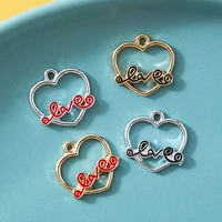 10pcs enamel heart love charm silver plated pendant for jewerly making bracelet findings necklace earrings accessories craft diy