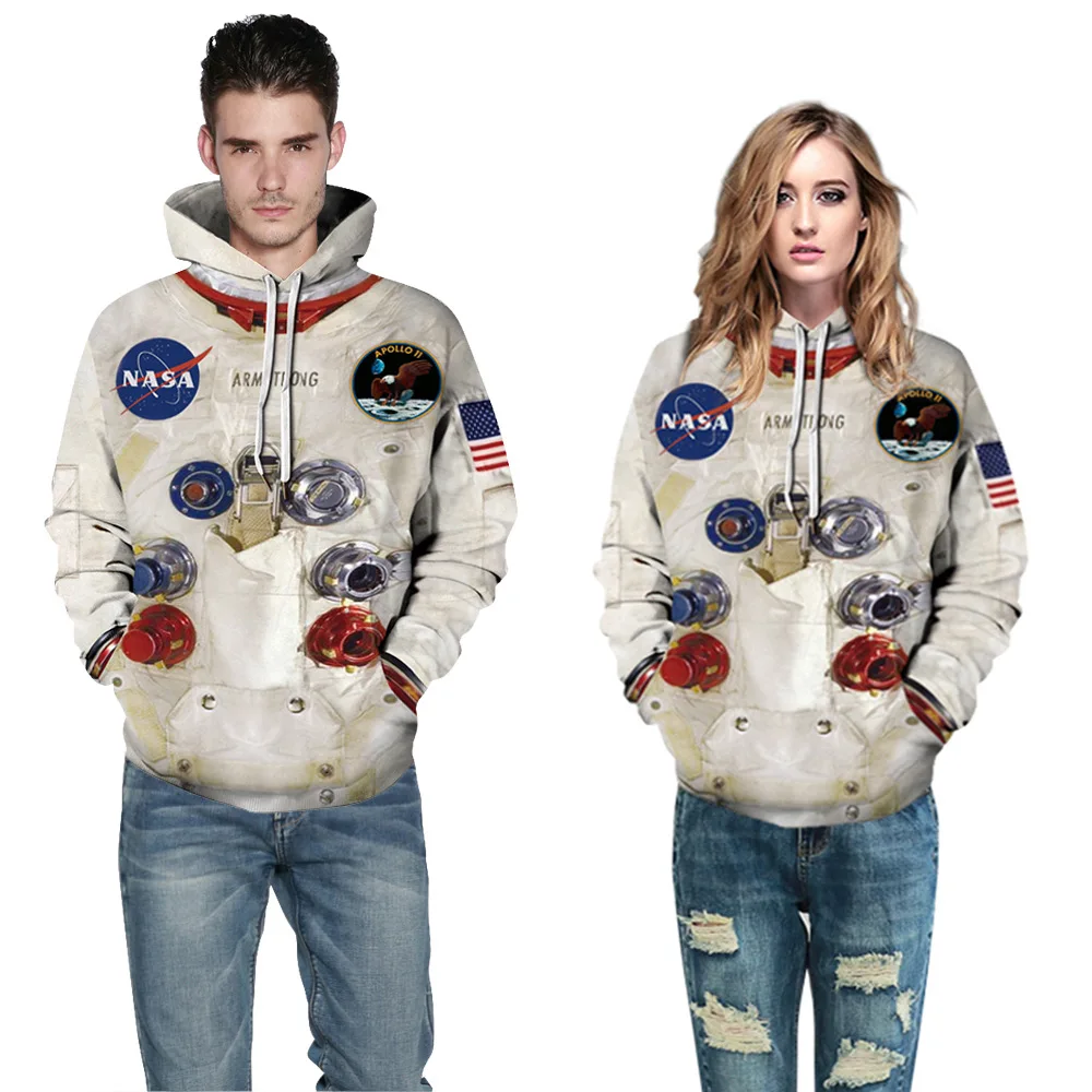 

TPJB New Women Man Winter Streetwear Hoodies Tops 3D Astronaut Space Suit Pullover Sweatshirt Terror Pocket Outwear Warm Hoodies