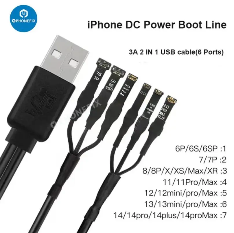 

WYLIE Power Cord 3A 1To2 USB Cable (6 Ports) Power Boot Line DC Power Supply Cable for IPHONE 6P-14 PRO MAX Motherboard Repair