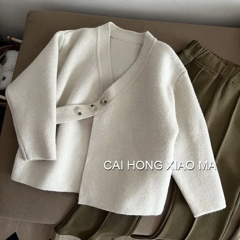 Весенне-осенний комплект для девочек новинка 2023 однотонный вязаный кардиган